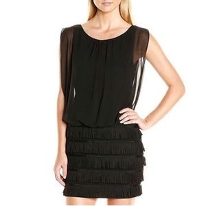 Aidan by Aidan Mattox black blouson fringed party dress